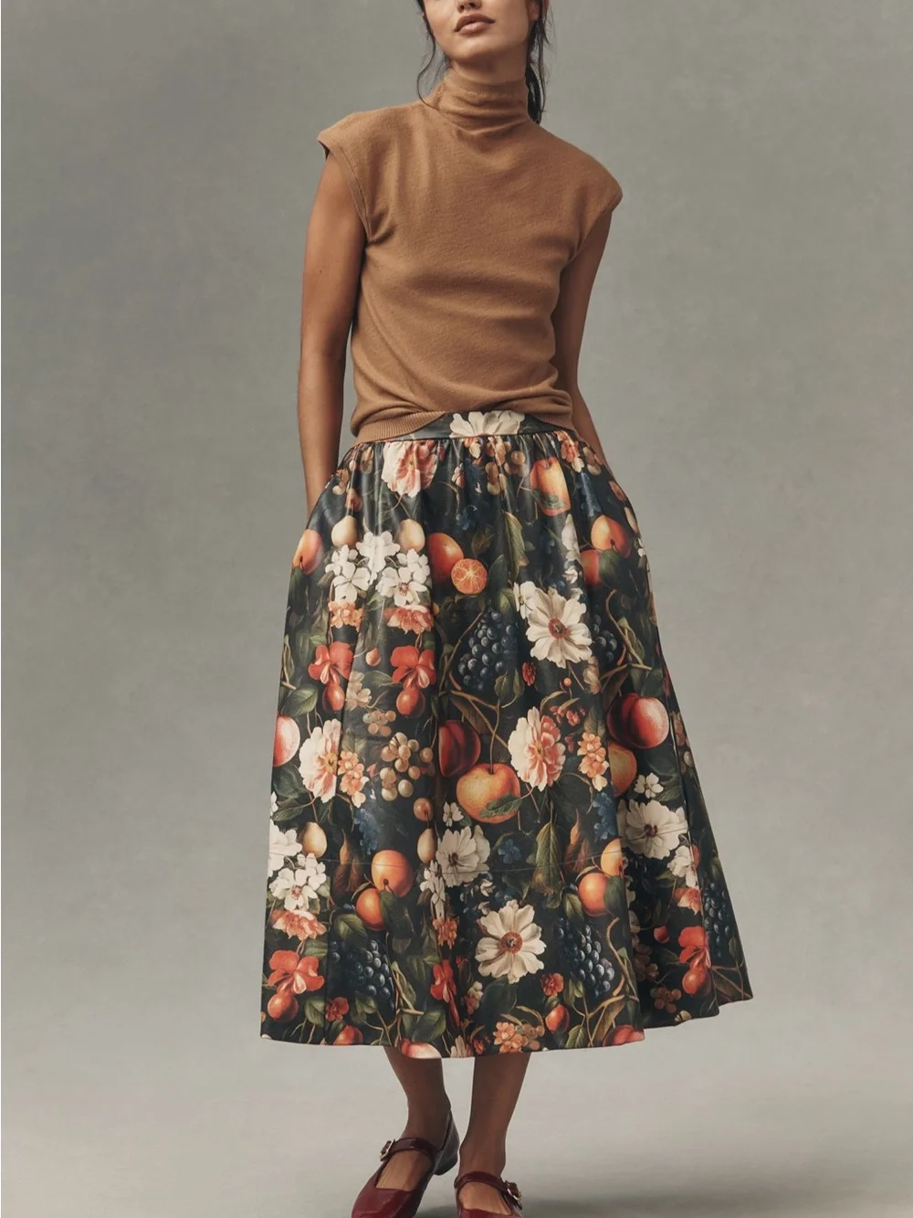 Anthropologie Jacie Faux Leather Midi Skirt by Maeve